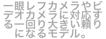 一眼レフカメラやビデオカメラに対応する一回り大きい頼りになるモデル。